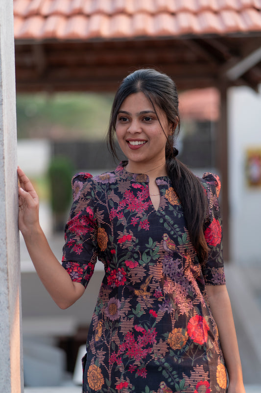 Black floral Silk Kurti