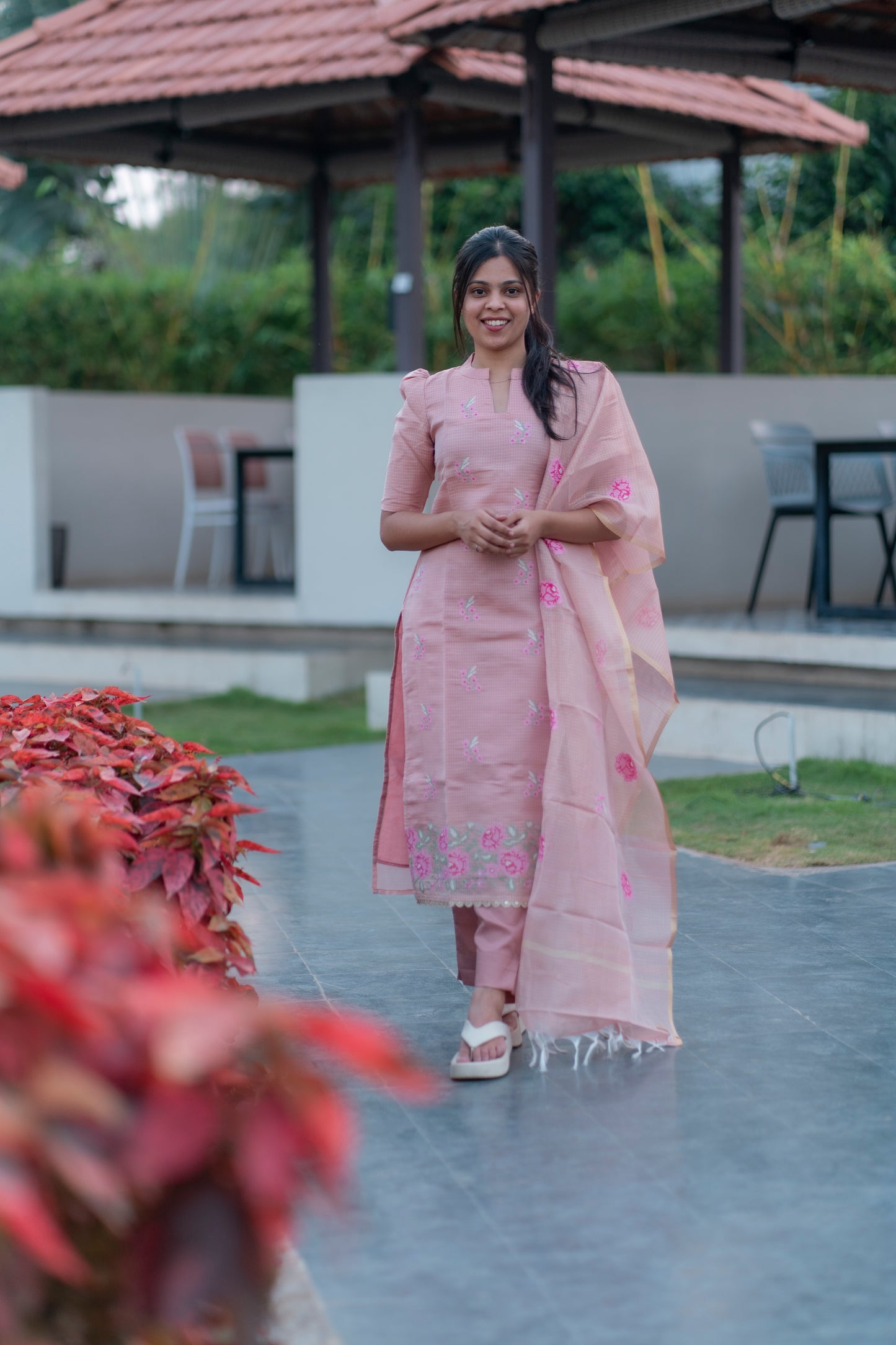 Pink Tissue Kota Silk 3 Piece Salwar Set