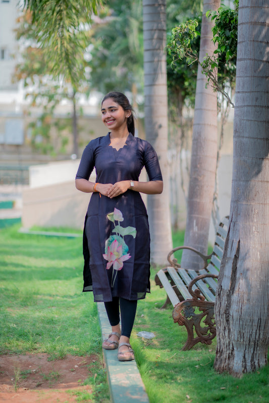 AA011 Stunning Black Tussar Kurti