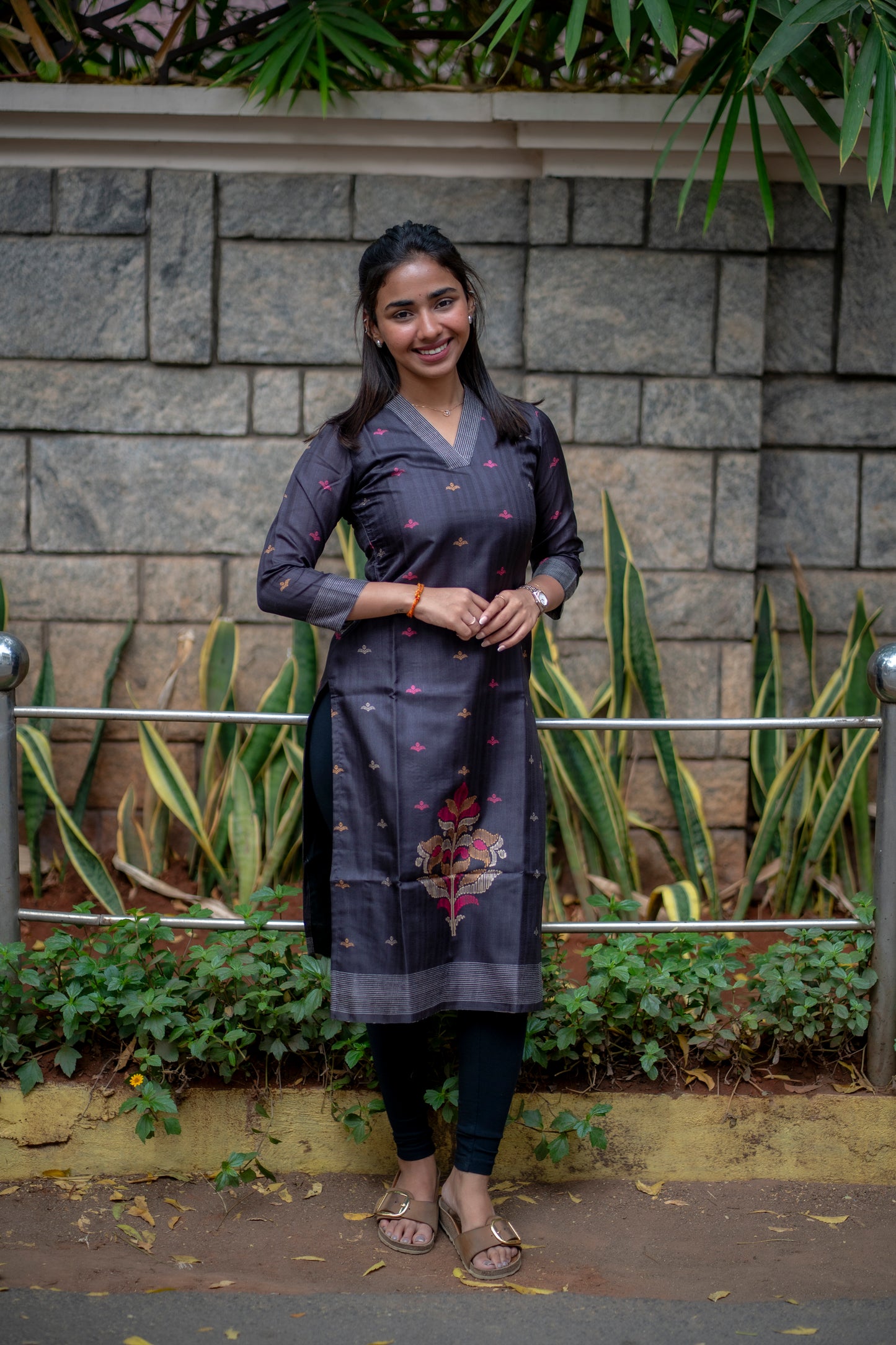 AA189 Black Chanderi Silk Kurti