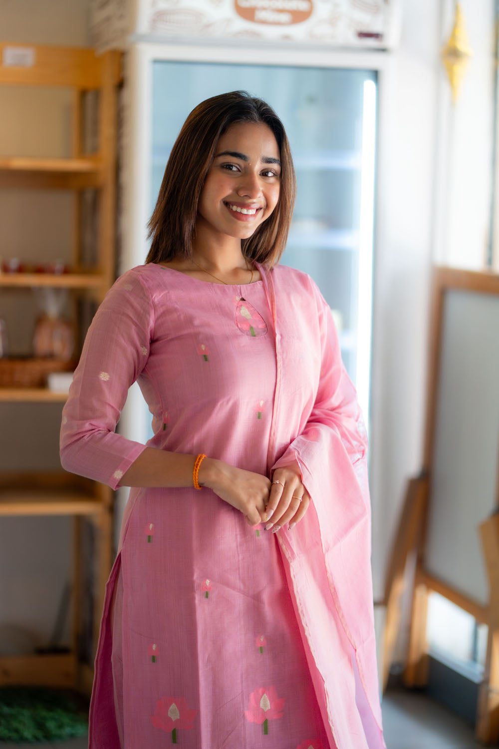 AA241 Lavender Pink Jamdhani 3 Pc Set(with Lining)
