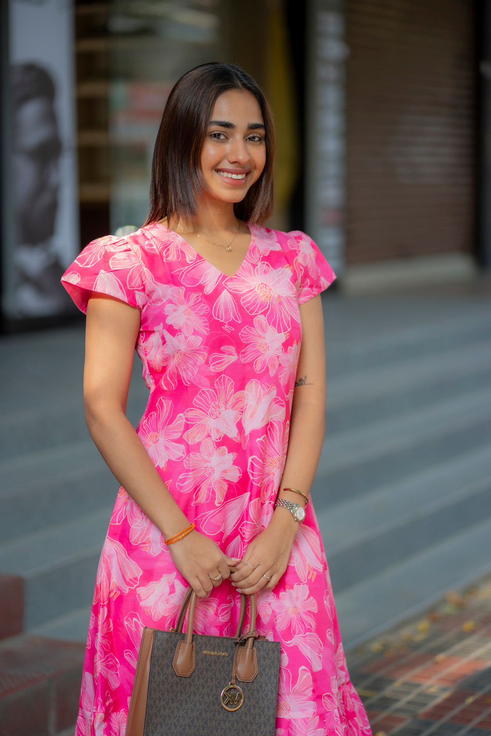 AA238 Barbie Pink Floral Cotton Maxi
