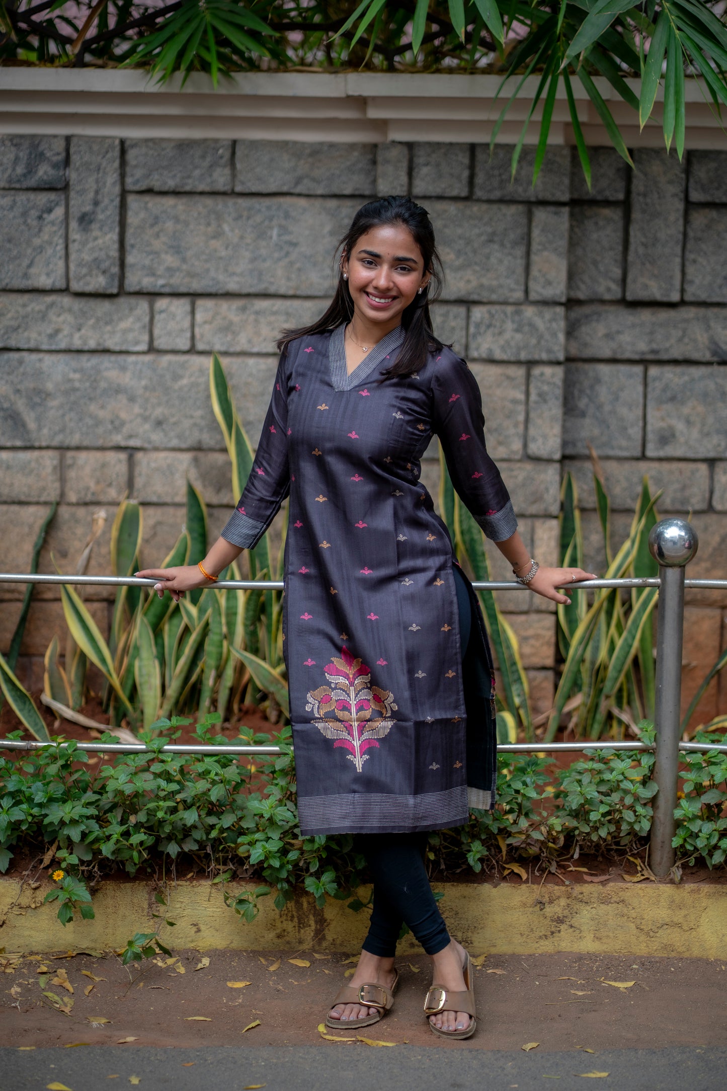 AA189 Black Chanderi Silk Kurti