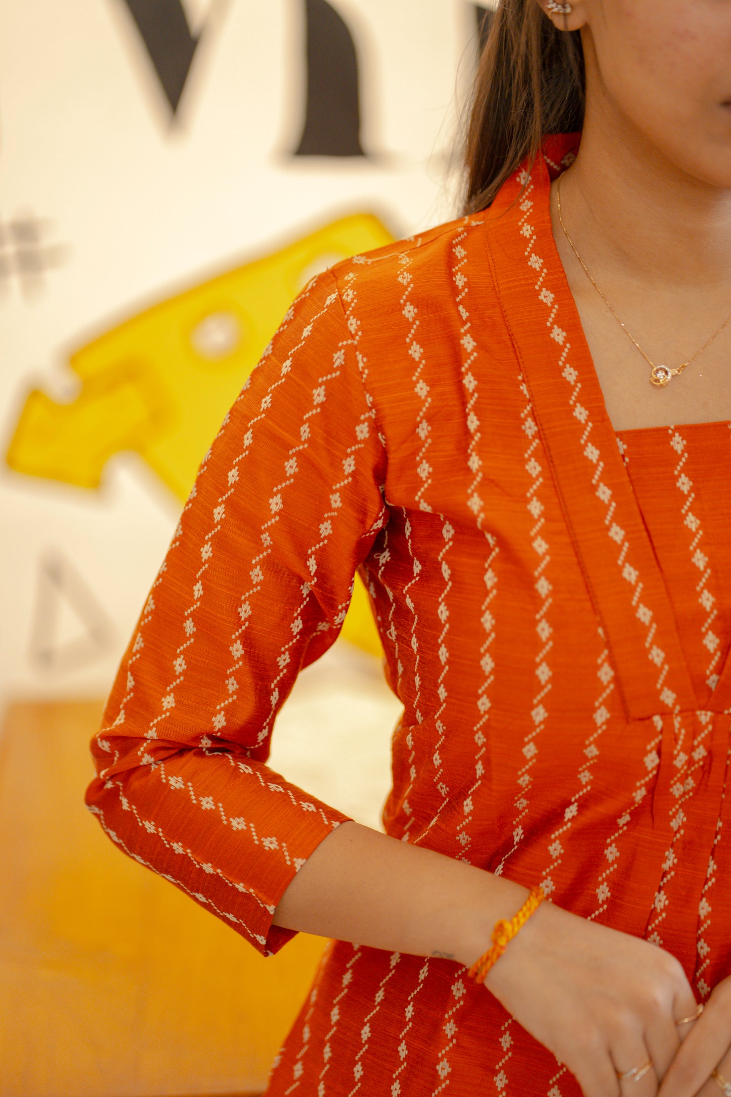 AA140 Orange Raw Silk Kurti with Kalamkari Dupatta