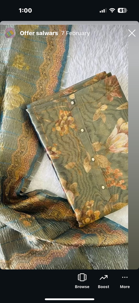 Green Tissue Silk Salwar Material