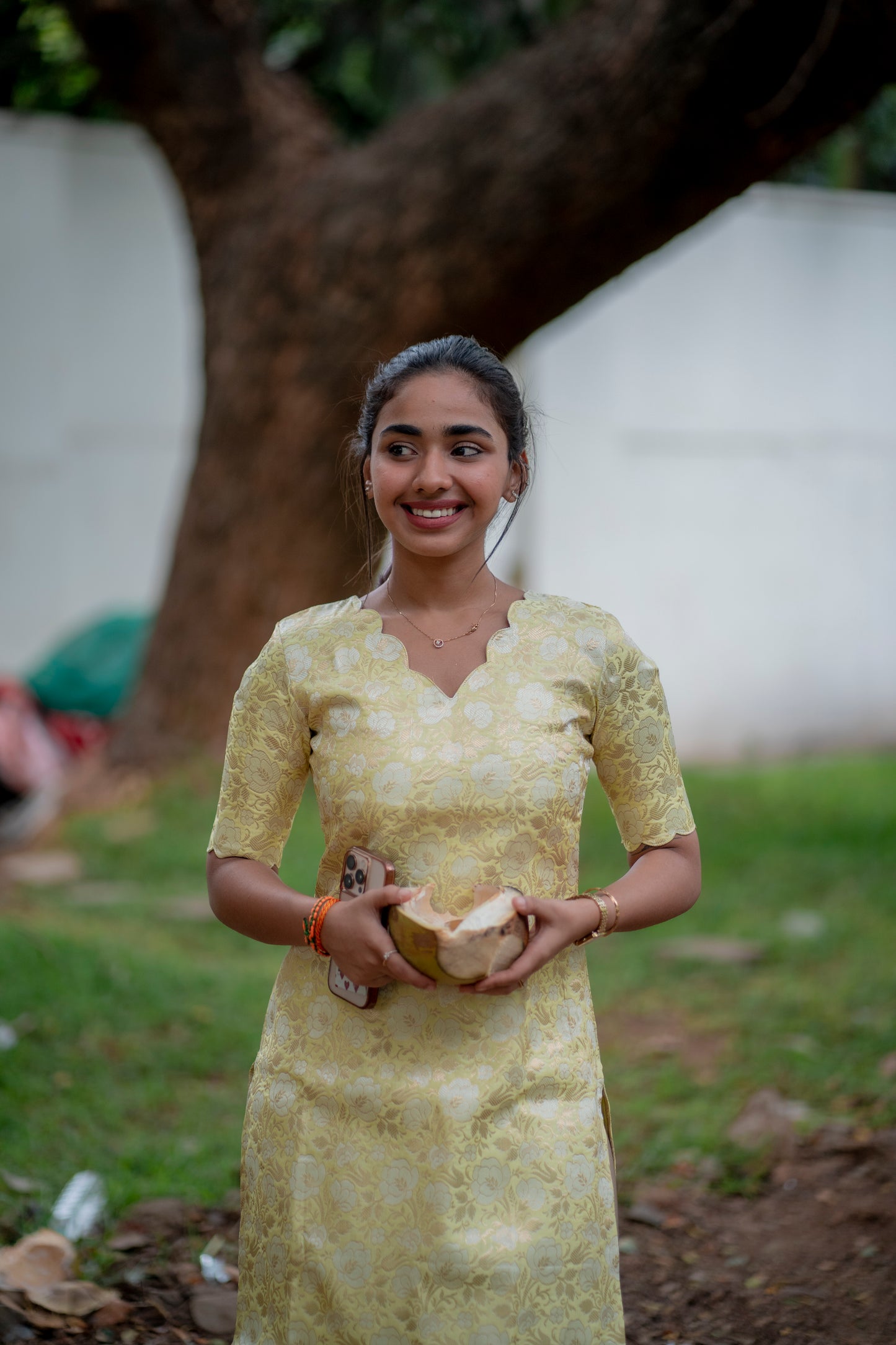 AA103 Pastel Yellow Brocade Silk Kurti