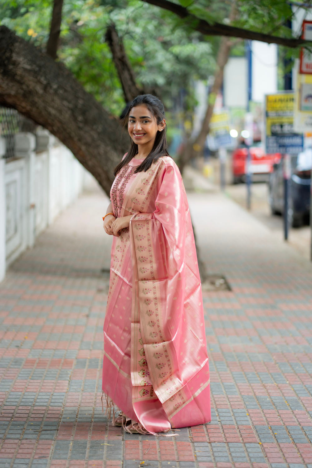 AA216 Pink Tissue Silk Salwar Set