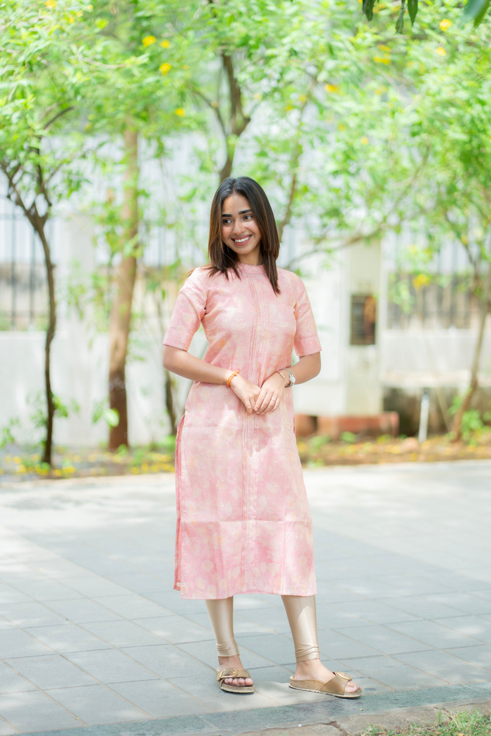 AA278 Peach Pink Shimmer Silk Kurti