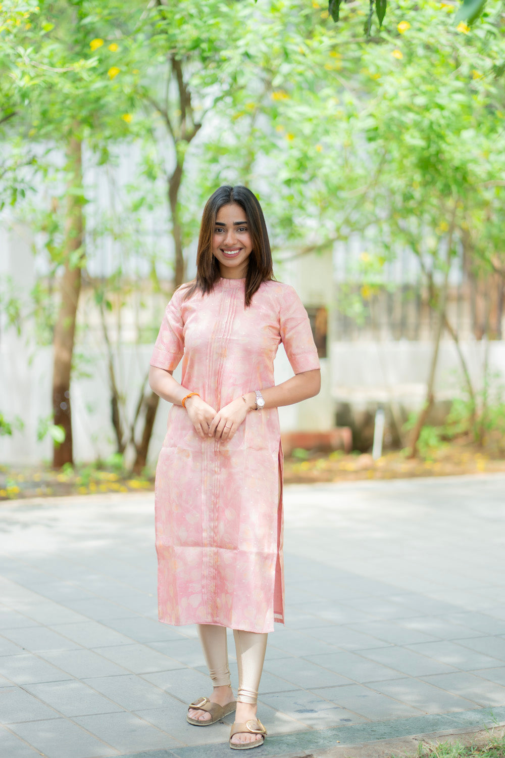 AA278 Peach Pink Shimmer Silk Kurti