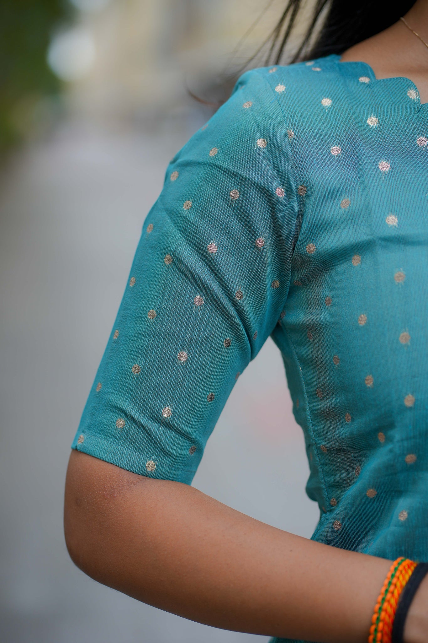 AA118 Blue Raw Silk Kurti With Mustard Brocade Dupatta