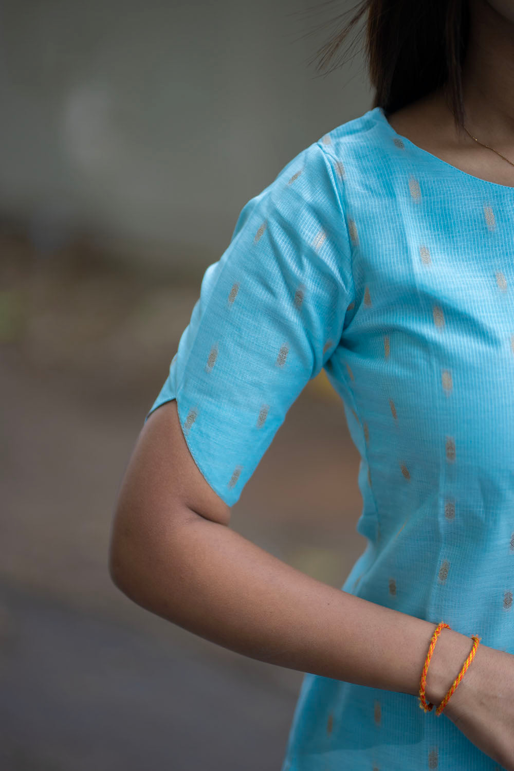 AA254 Blue with Golden motifs & Floral Print Kota Cotton Salwar Set