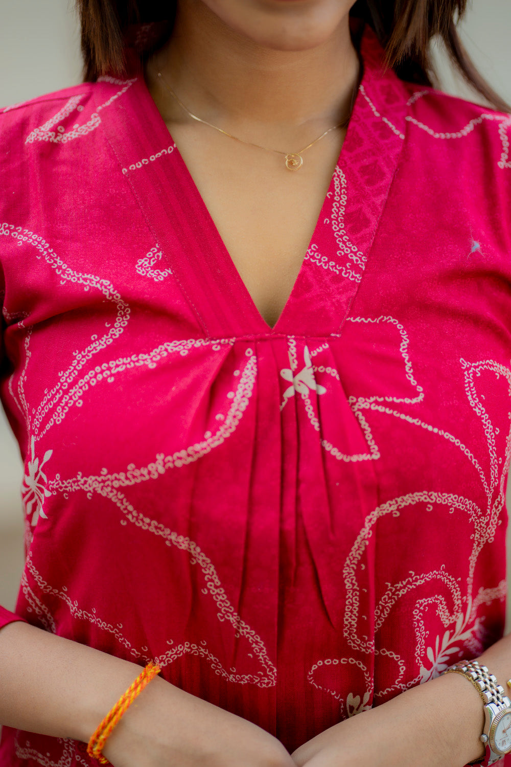 AA233 Raspberry Bandhani Floral print Flex Cotton Aline Kurti