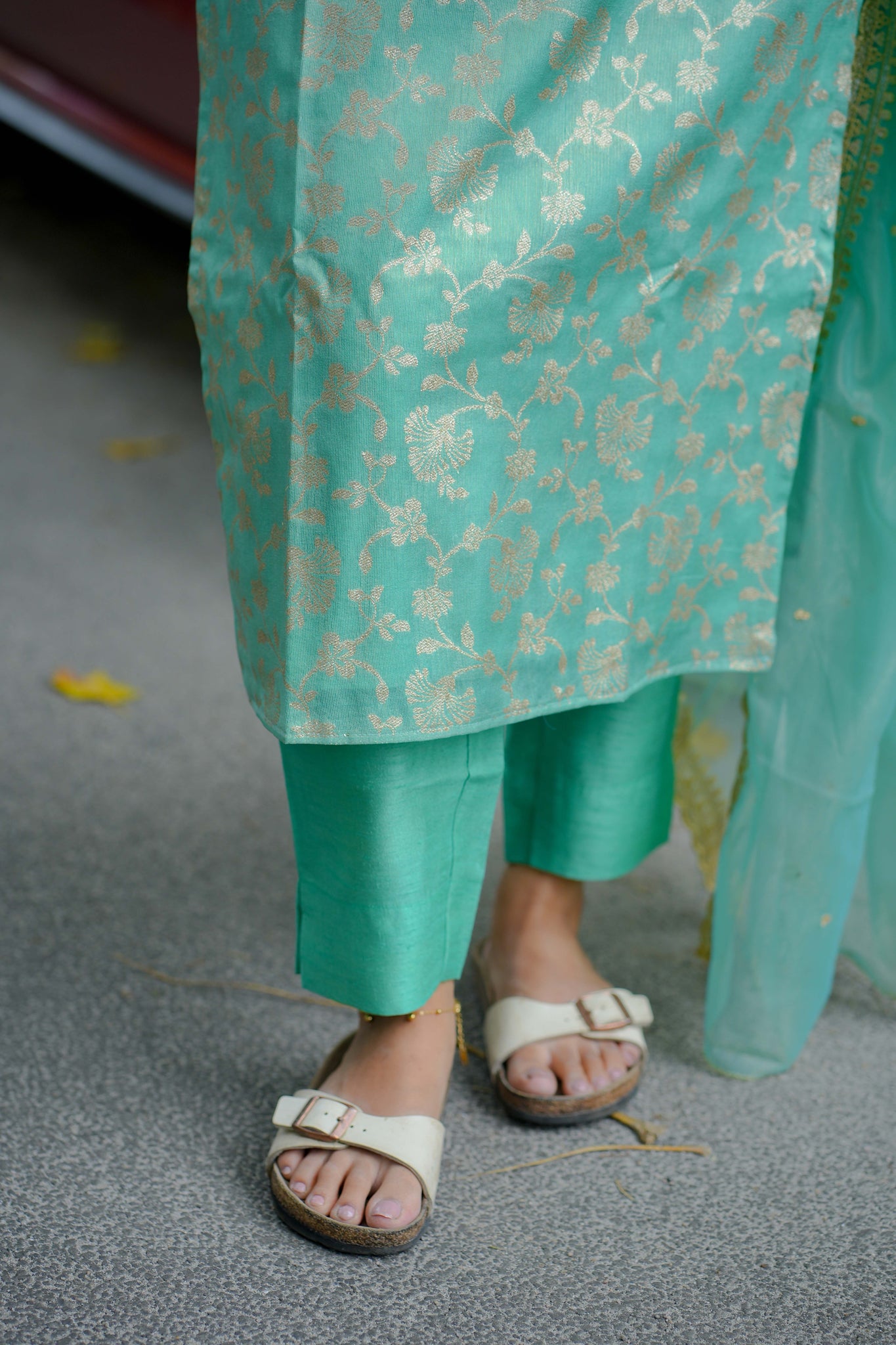 AA119 Turquoise Blue Brocade Silk 3 PC Set