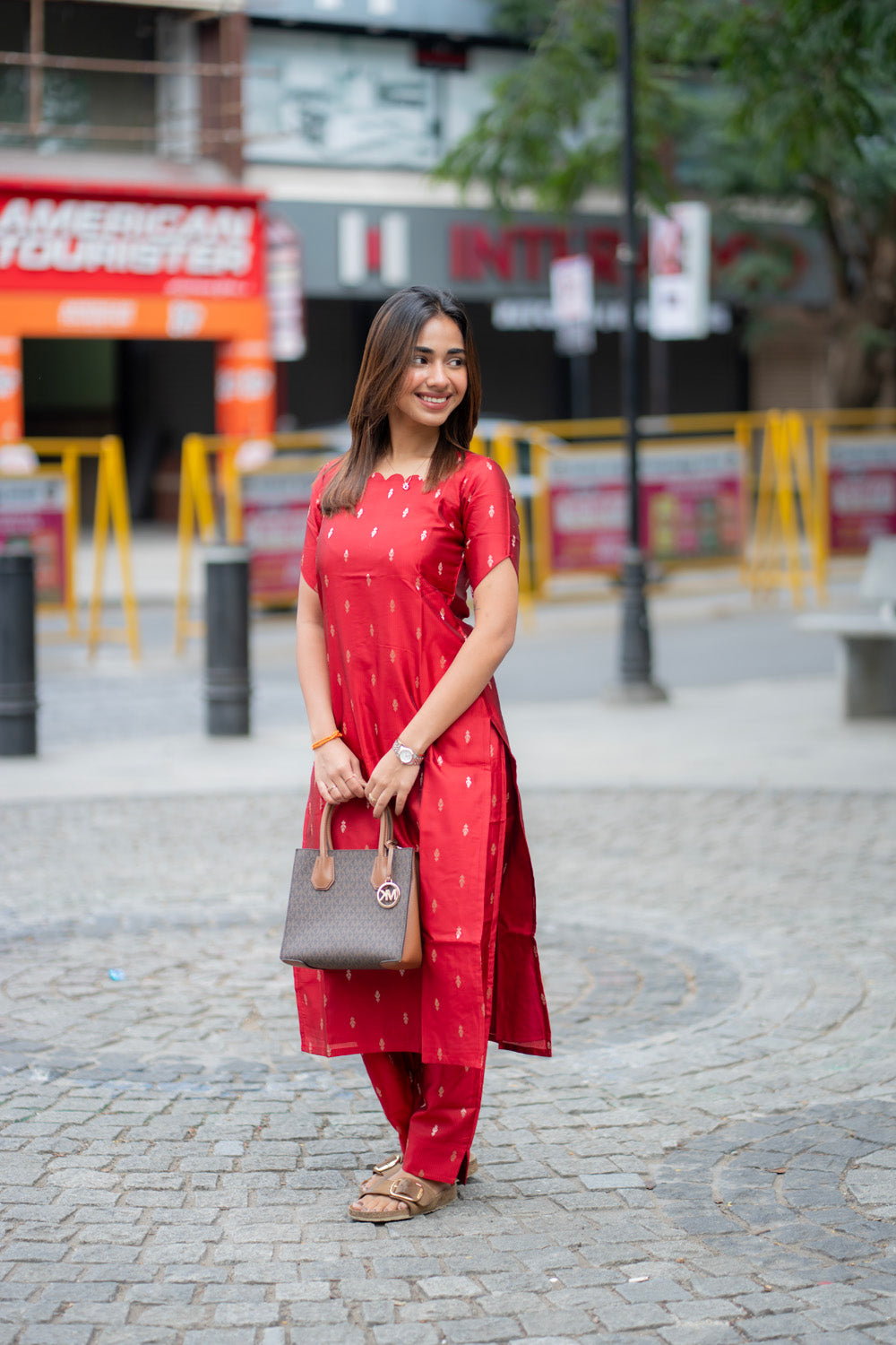 AA282 Dark Red Silk Co Ord set