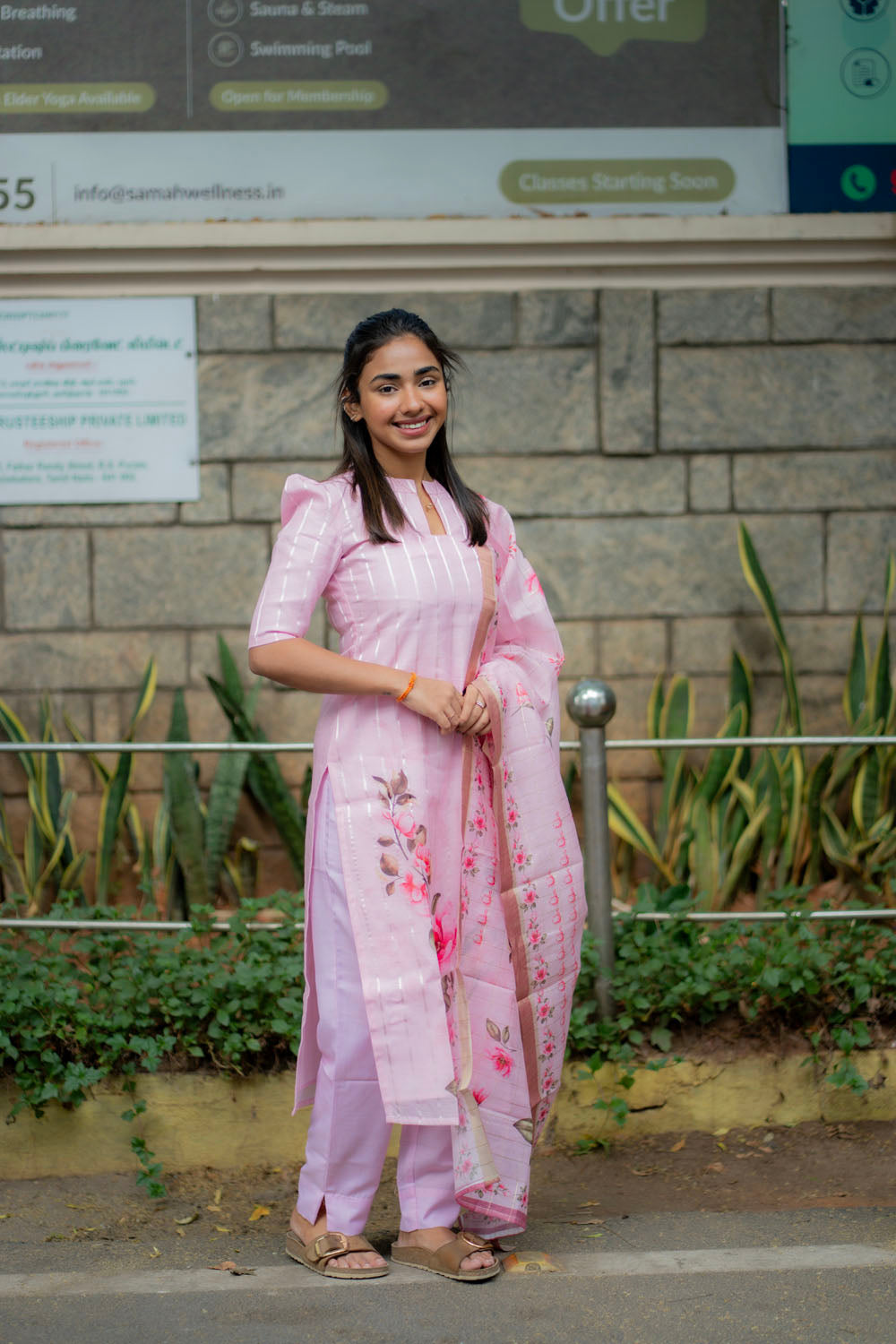 AA218 Pink Linen Cotton Salwar Set