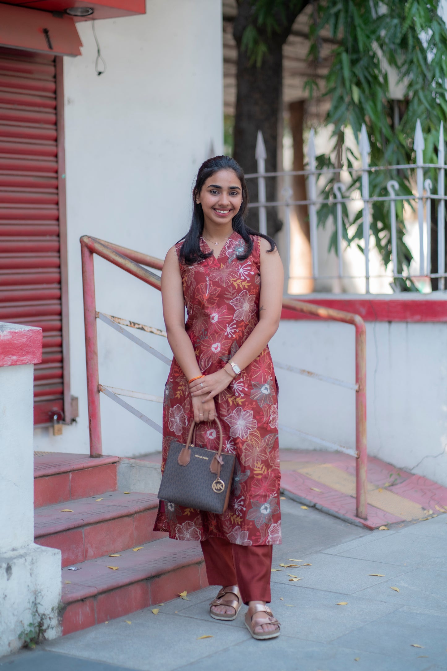 AA091 Muslin Silk Maroon Floral Co Ord Set