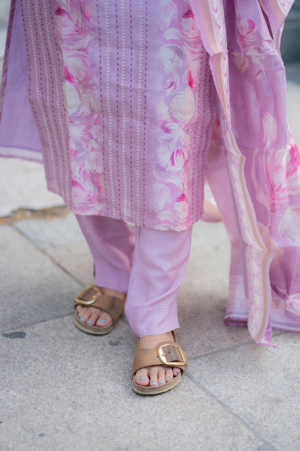 AA235 Lavender Floral Tussar Silk 3 Pc Set