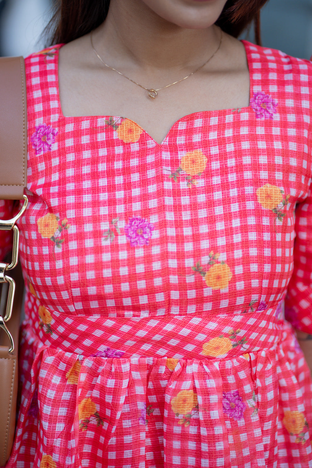 AA269 Red Checks Floral Kota Maxi