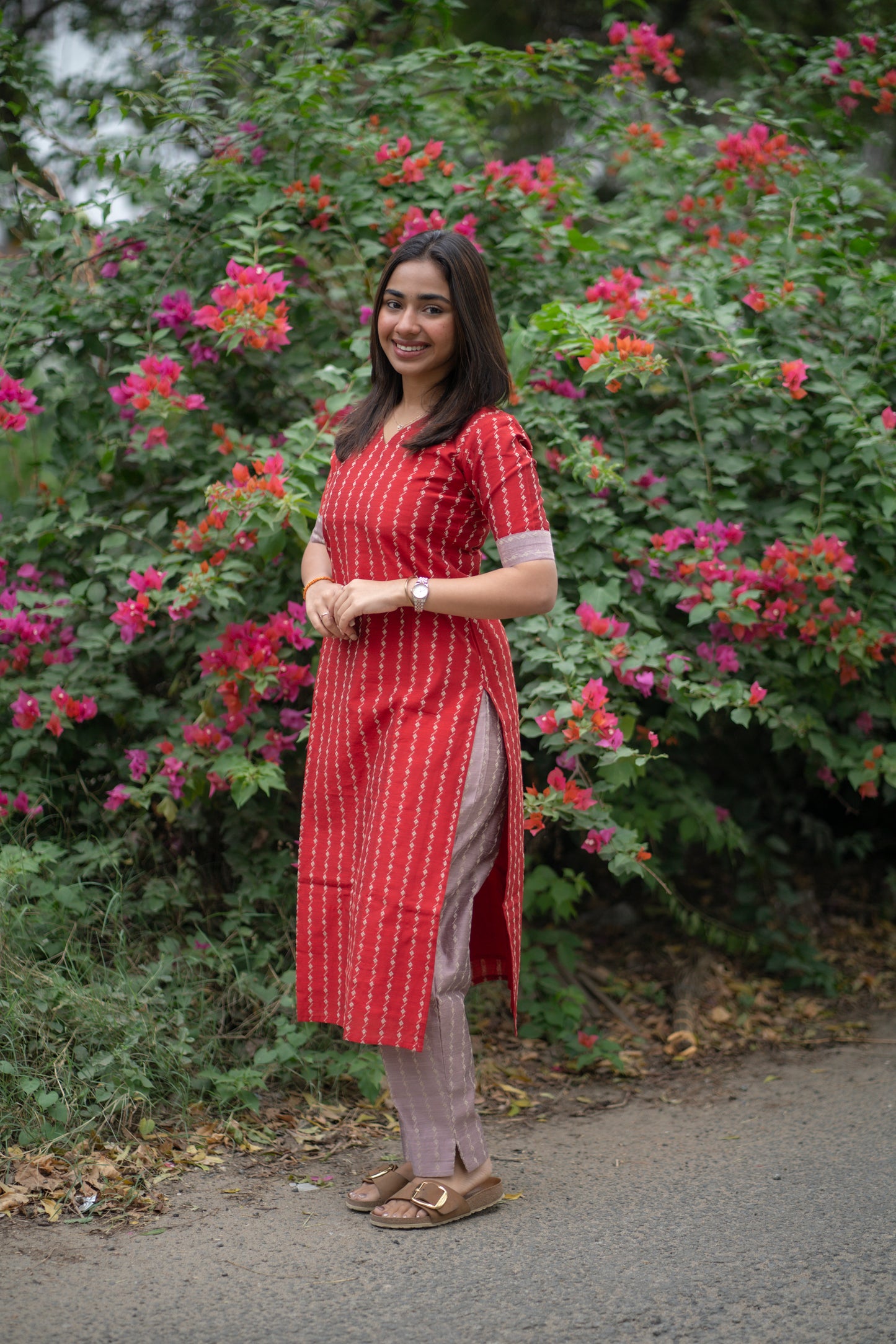 AA151 Cherry Red Raw Silk Co-Ord Set