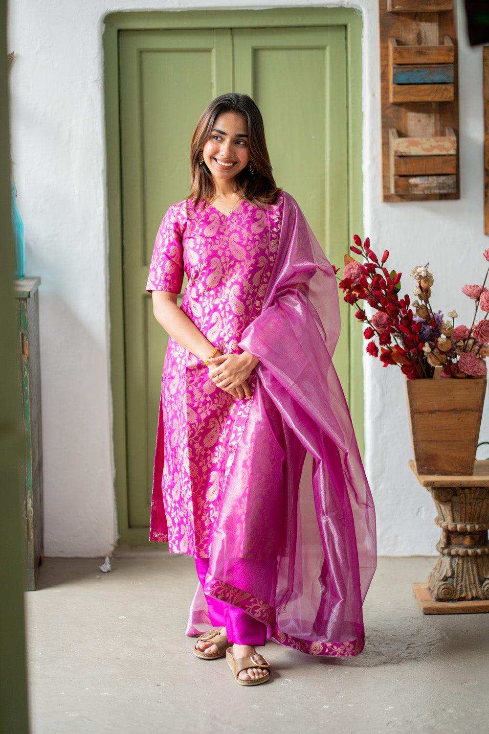 AA300 Vairaa Silk Set    Magenta Brocade Silk Salwar Set (Ethnic wear)