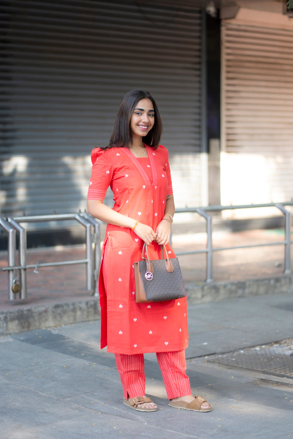 AA178A Red Orange Heart Co-Ord Set