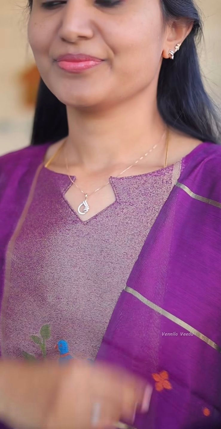 AA176 Purple Jamdhani Silk 3 Pc set
