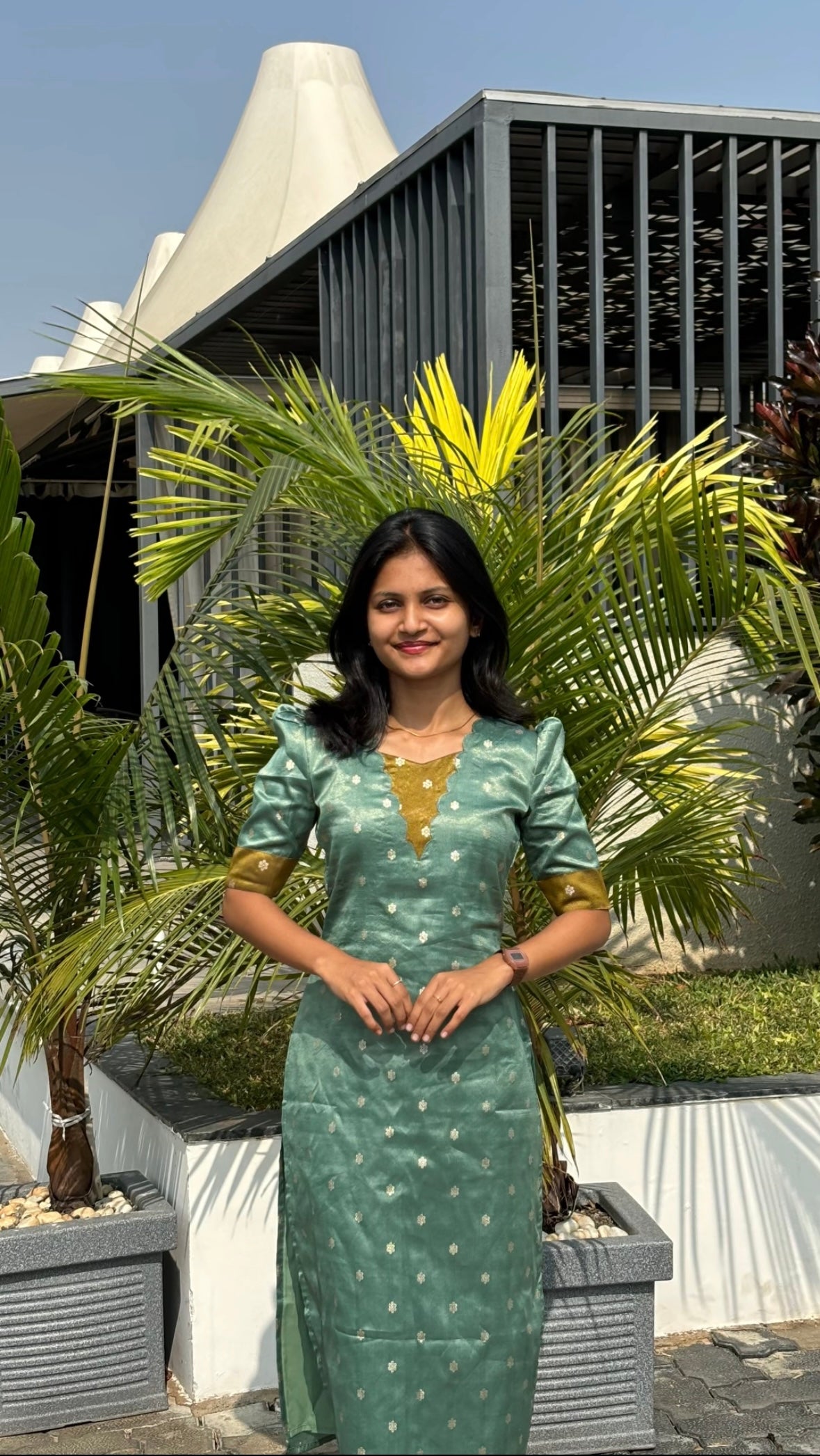 AA180 Teal Blue With Mustard Combo Shimmer Silk Kurti (warning :Don’t Iron)