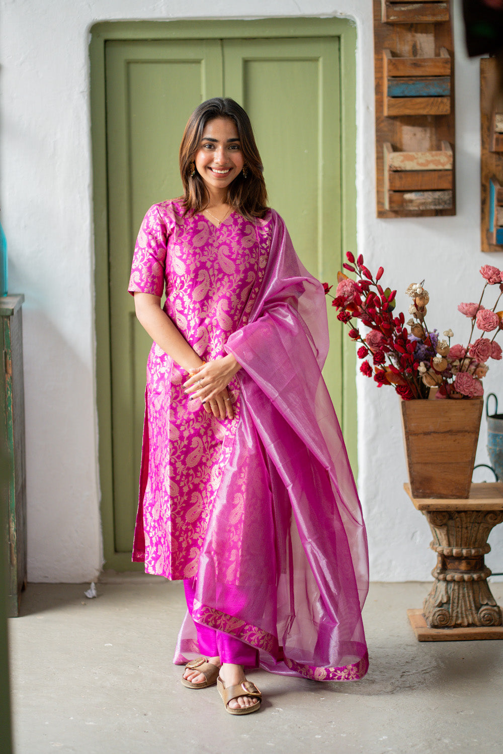 AA300 Vairaa Silk Set    Magenta Brocade Silk Salwar Set (Ethnic wear)