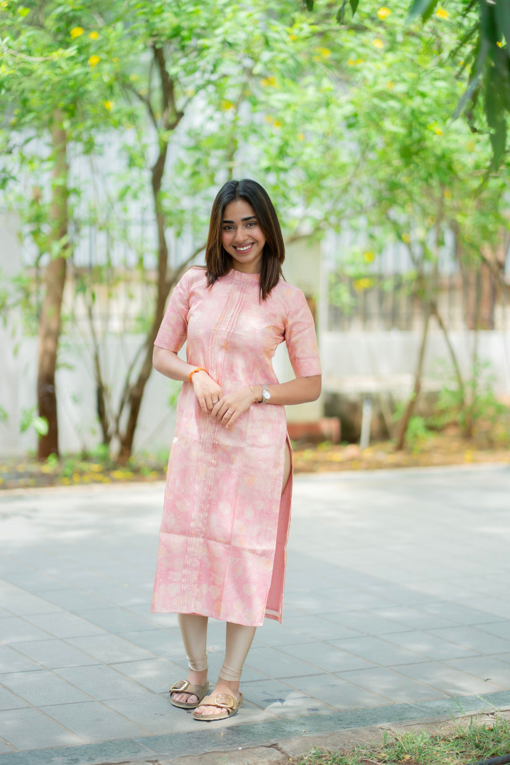 AA278 Peach Pink Shimmer Silk Kurti
