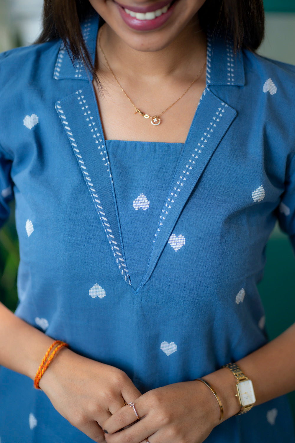 AA227 Blue Heart Print Cotton Coord Set