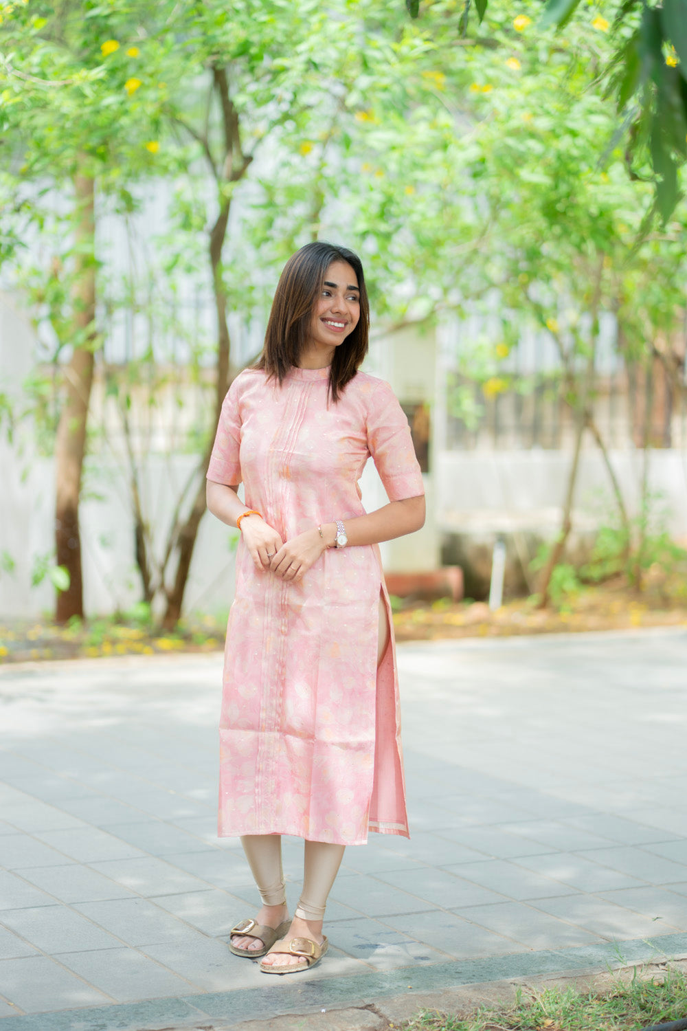 AA278 Peach Pink Shimmer Silk Kurti
