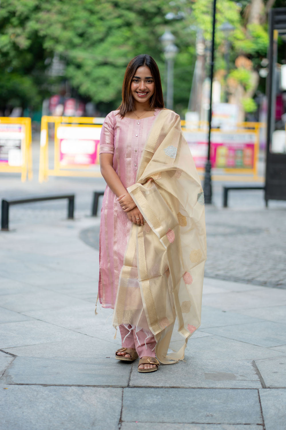AA246 Lavender with Golden  Tissue Silk Salwar Set