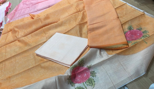 Orange with White combo checks Kota Cotton Salwar Material