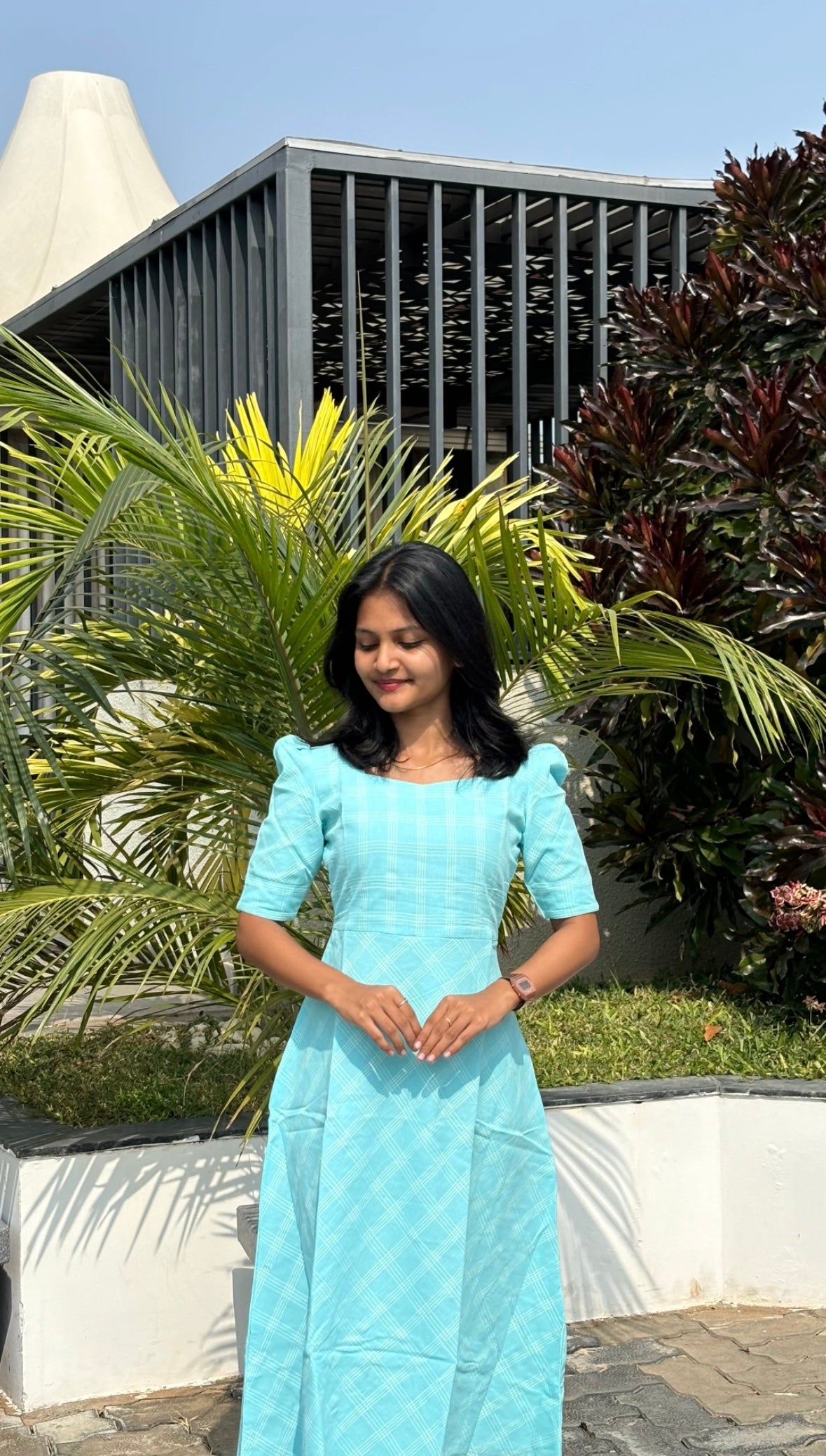 AA179 Blue Checks Cotton Maxi