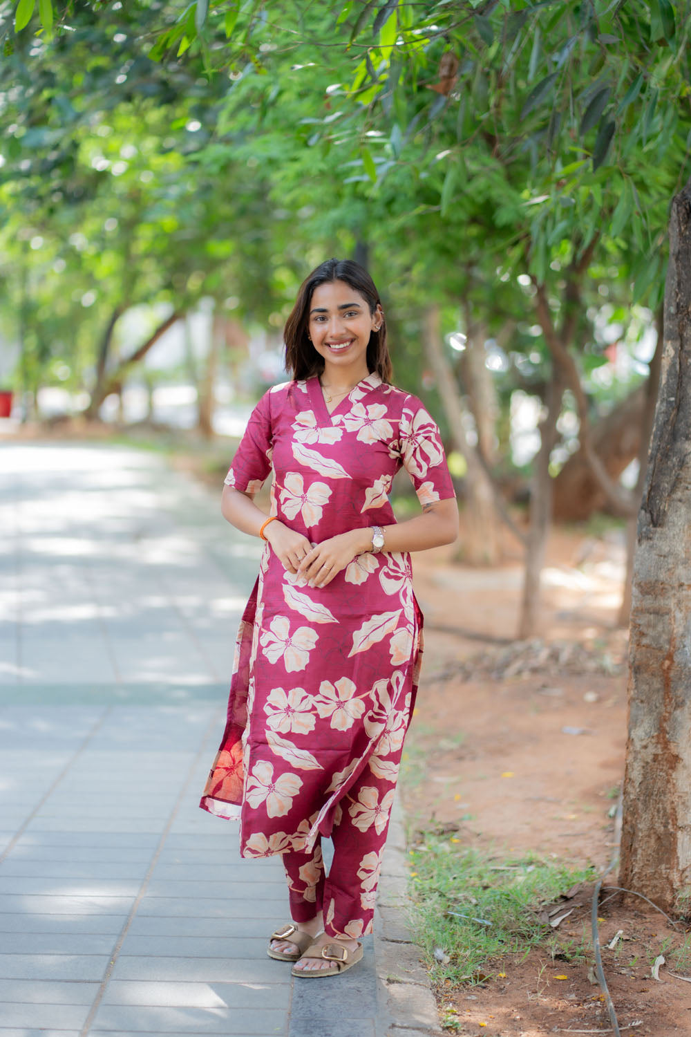AA243 Grape Wine Colour Ginger Silk Floral Co Ord set