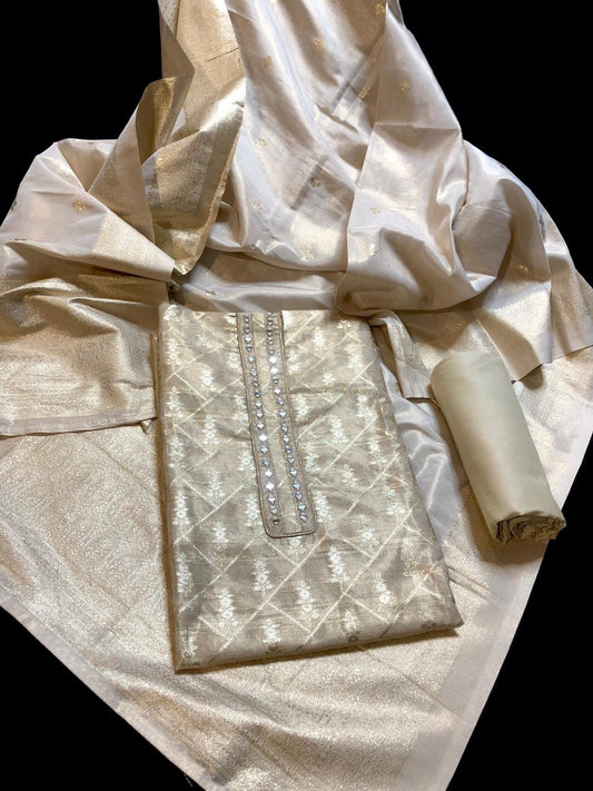 Cream Tissue Silk Salwar Material