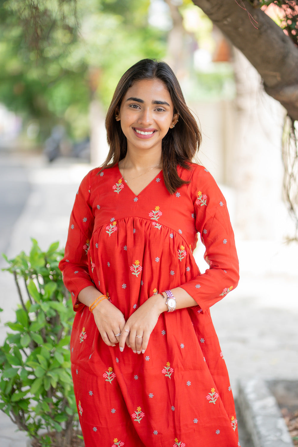 AA260 Rust Orange Mul Chanderi Alia Cut Dress