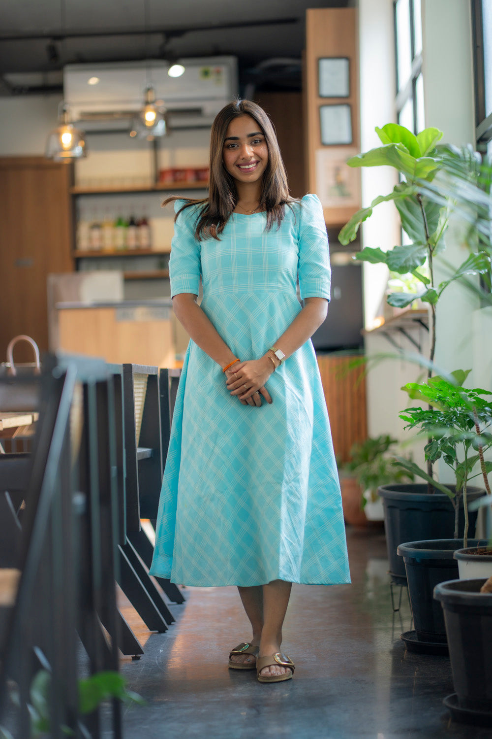 AA179A Blue Checks Cotton Maxi