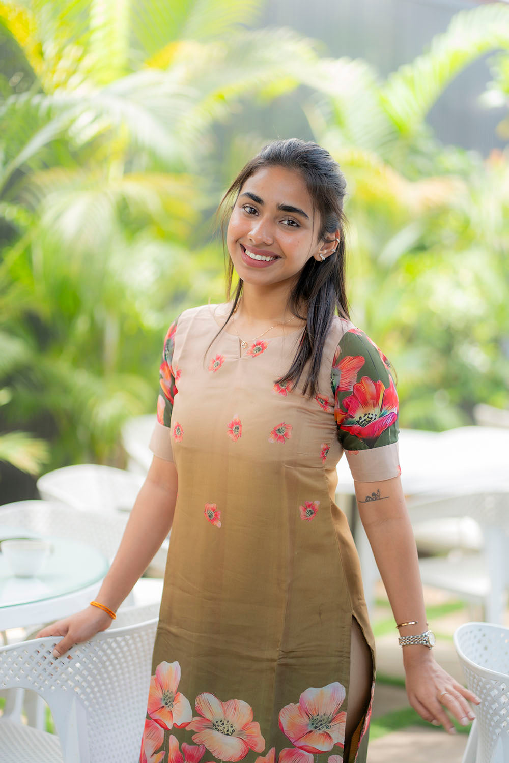 AA209 Soft Organza Triple Shade Floral Kurti