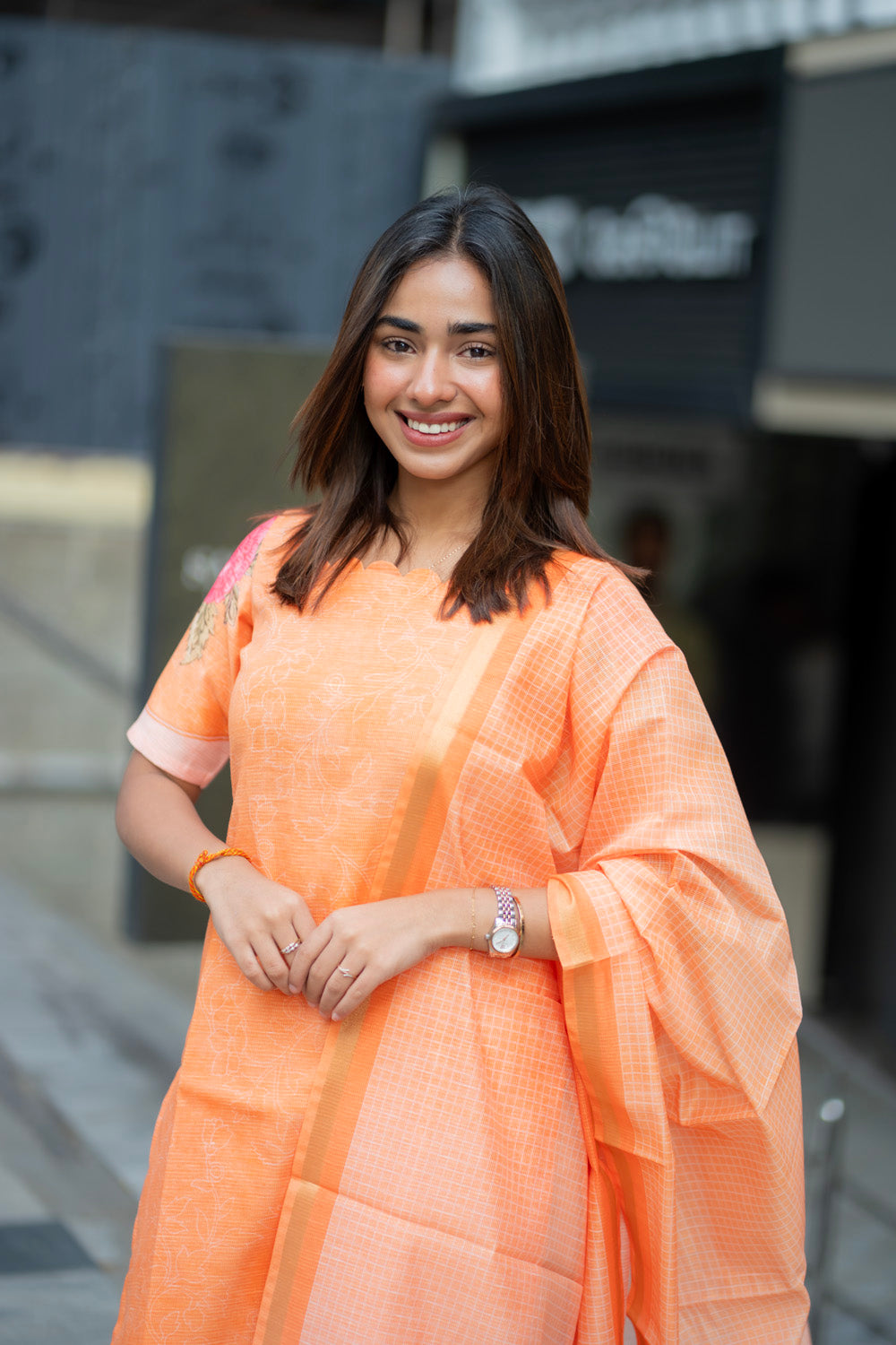 AA277 Orange Kota Linen Salwar Material