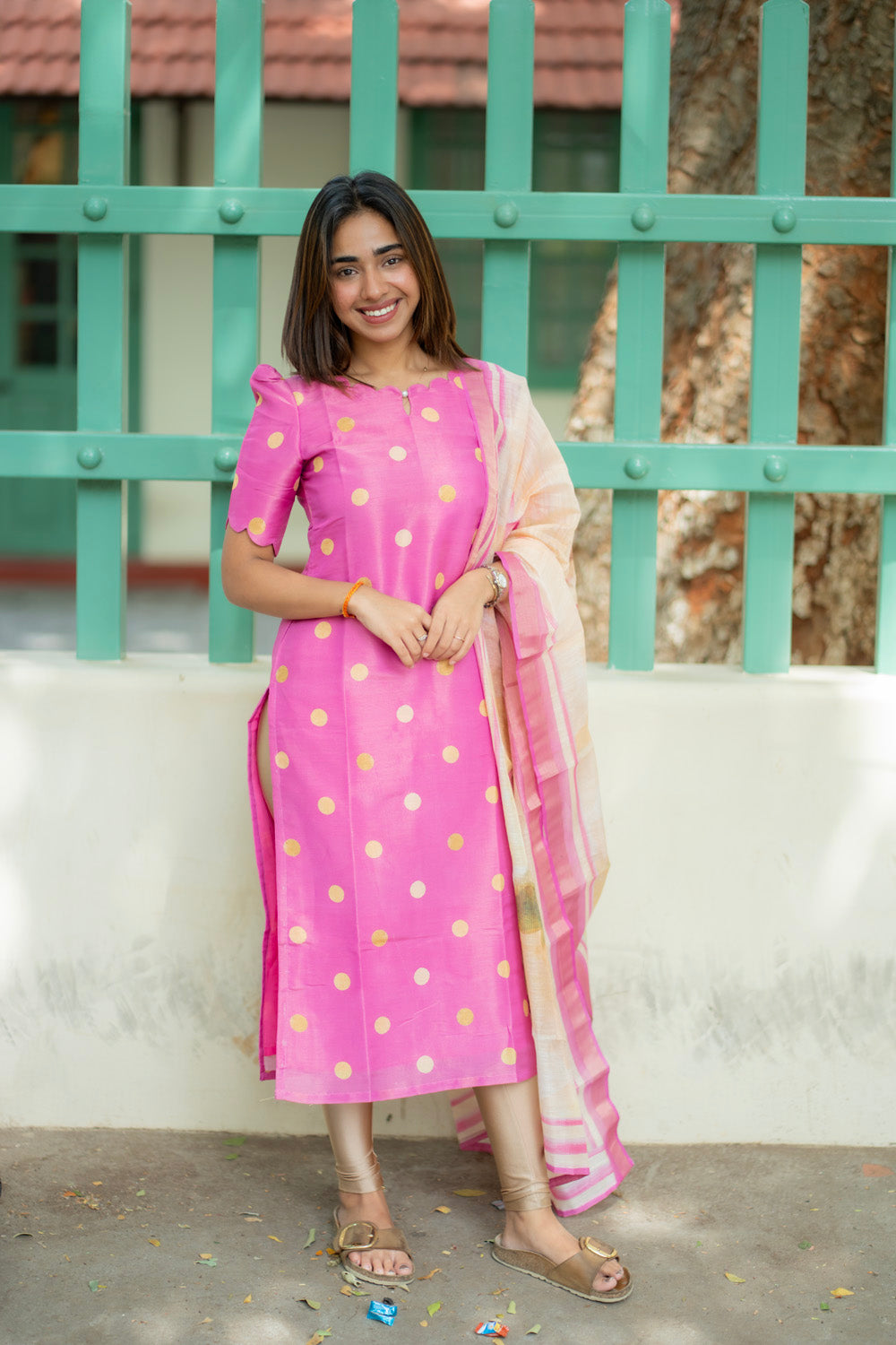 AA280 Lotus Pink Silk Kurti with Dupatta