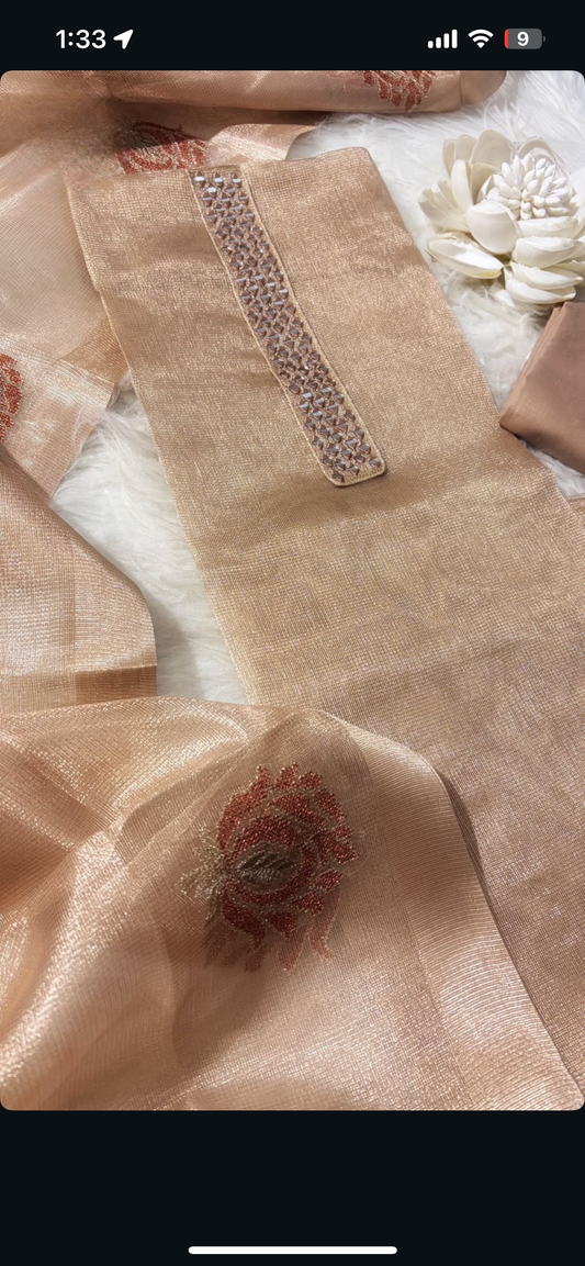 Golden Tissue Silk Salwar Material