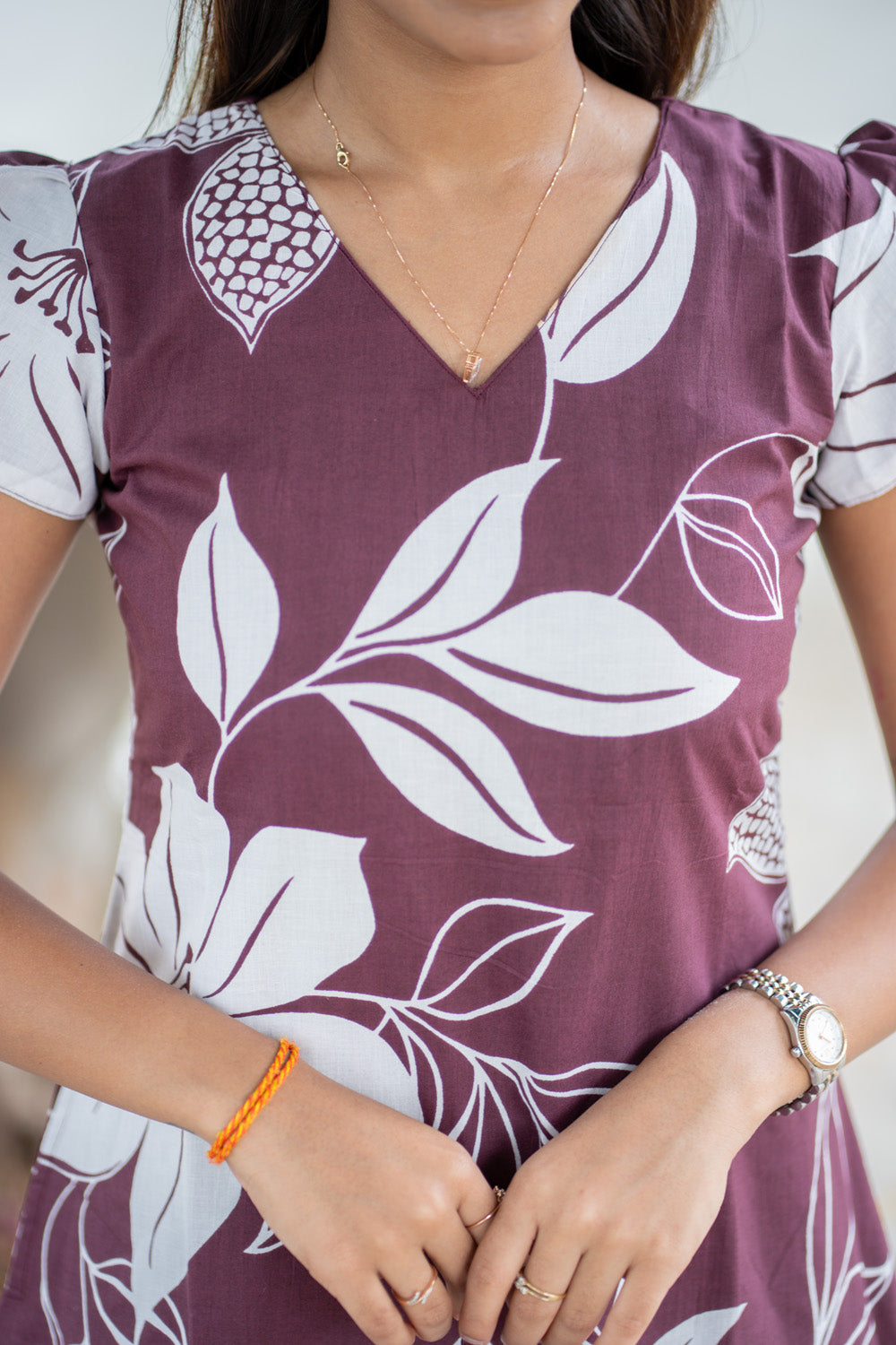 AA305 Purple Wine Floral Cotton Maxi(with Lining)