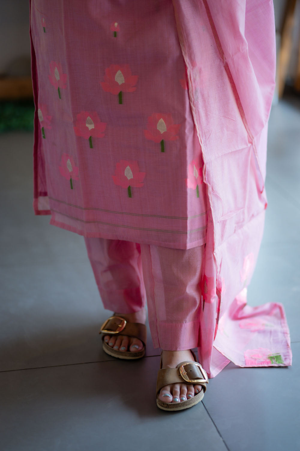 AA241 Lavender Pink Jamdhani 3 Pc Set(with Lining)