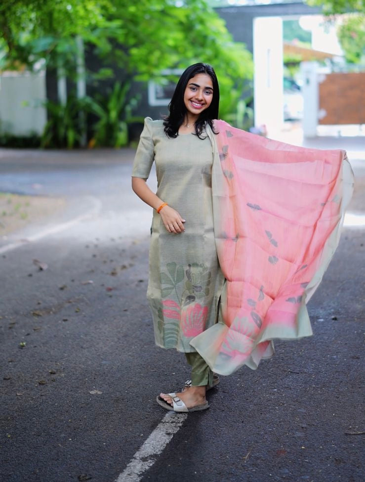 AA084 Pastel Green Tissue Silk 3 pc Set