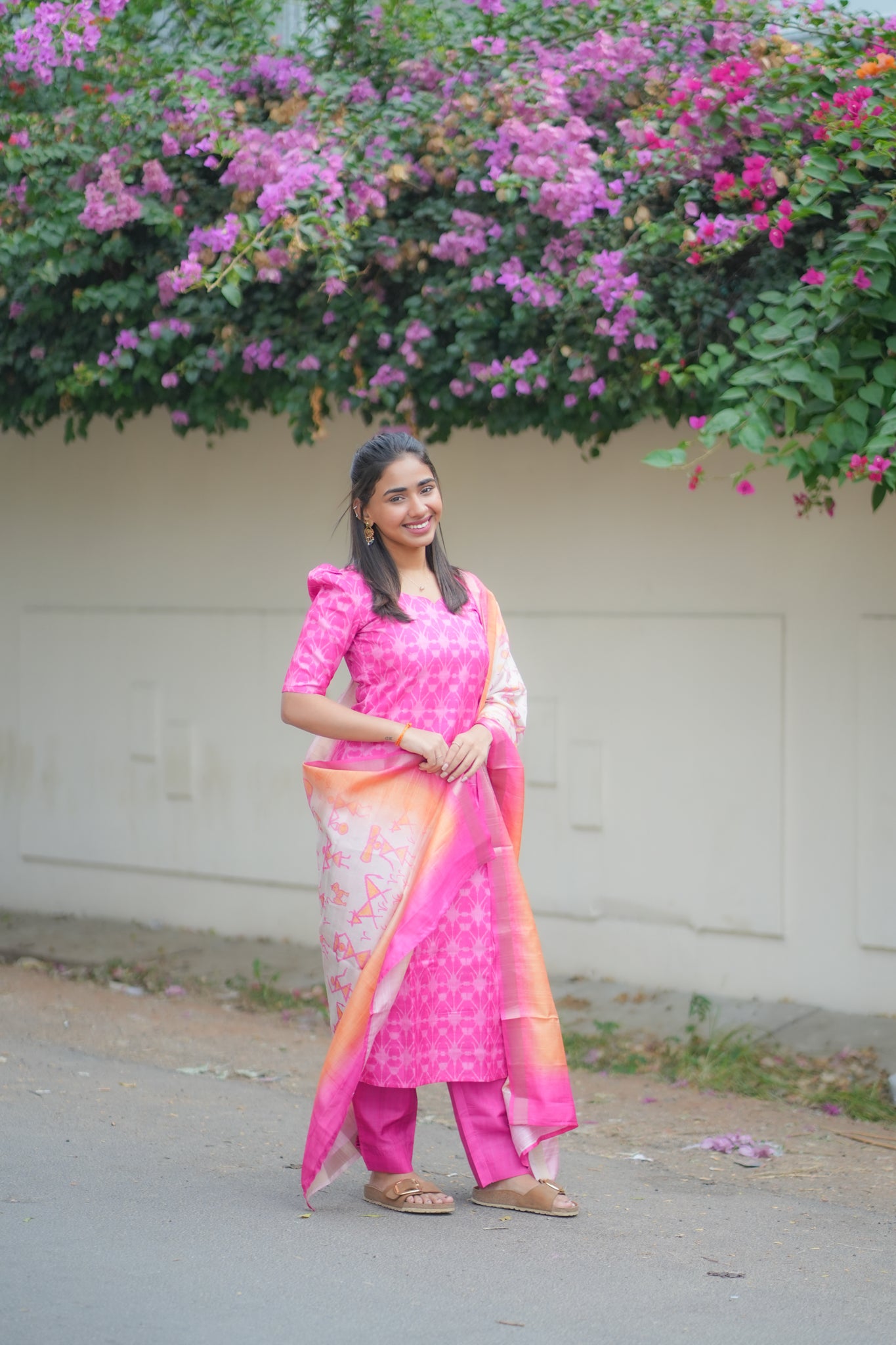 AA167 Barbie Pink kollam Silk 3 pc Set