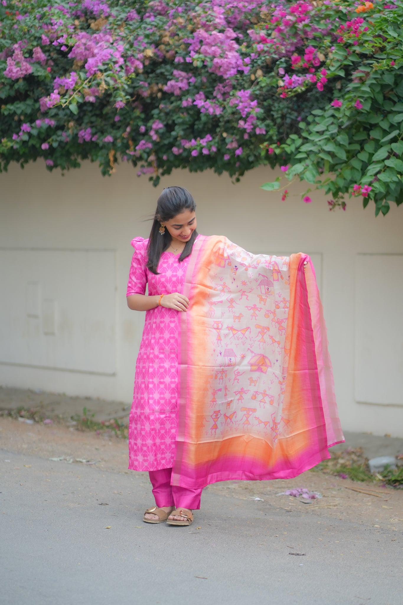 AA167 Barbie Pink kollam Silk 3 pc Set