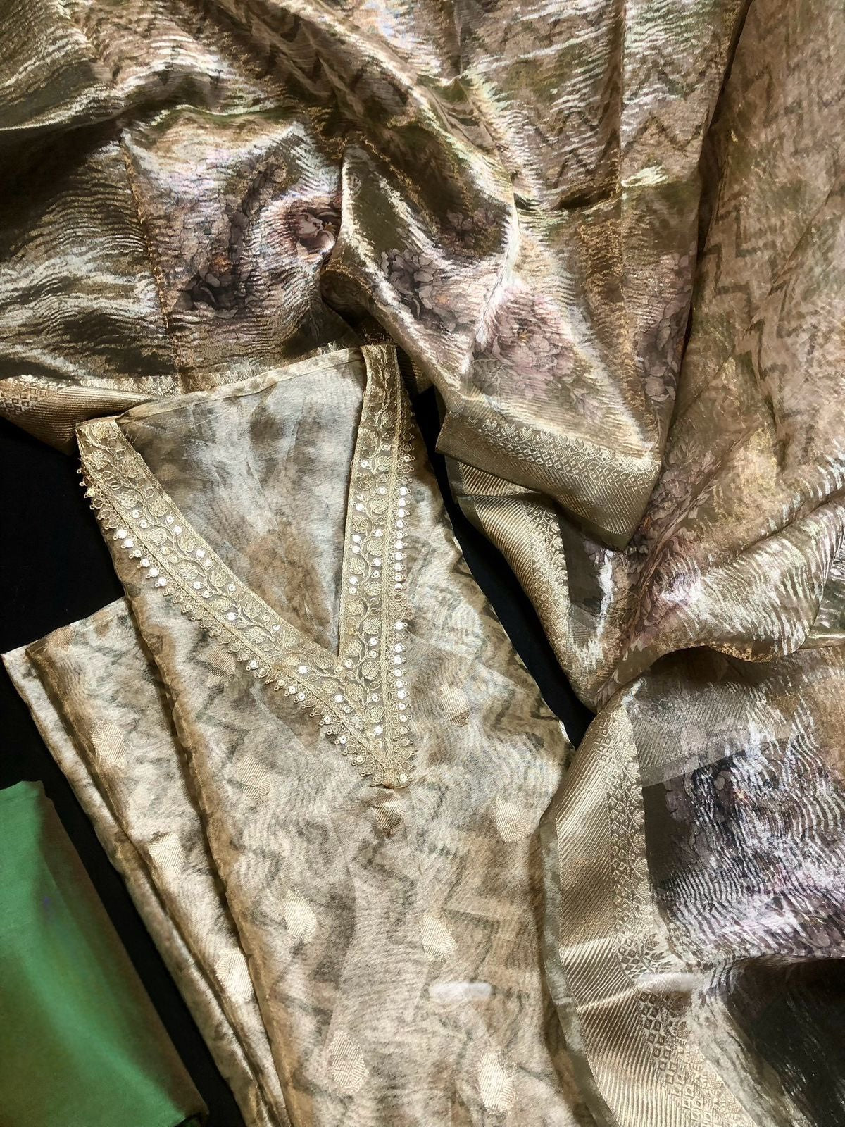 Tissue Silk Salwar Material with Crushed Dupatta