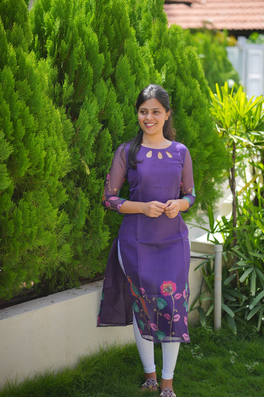 AA107 Floral Peacock organza Kurti