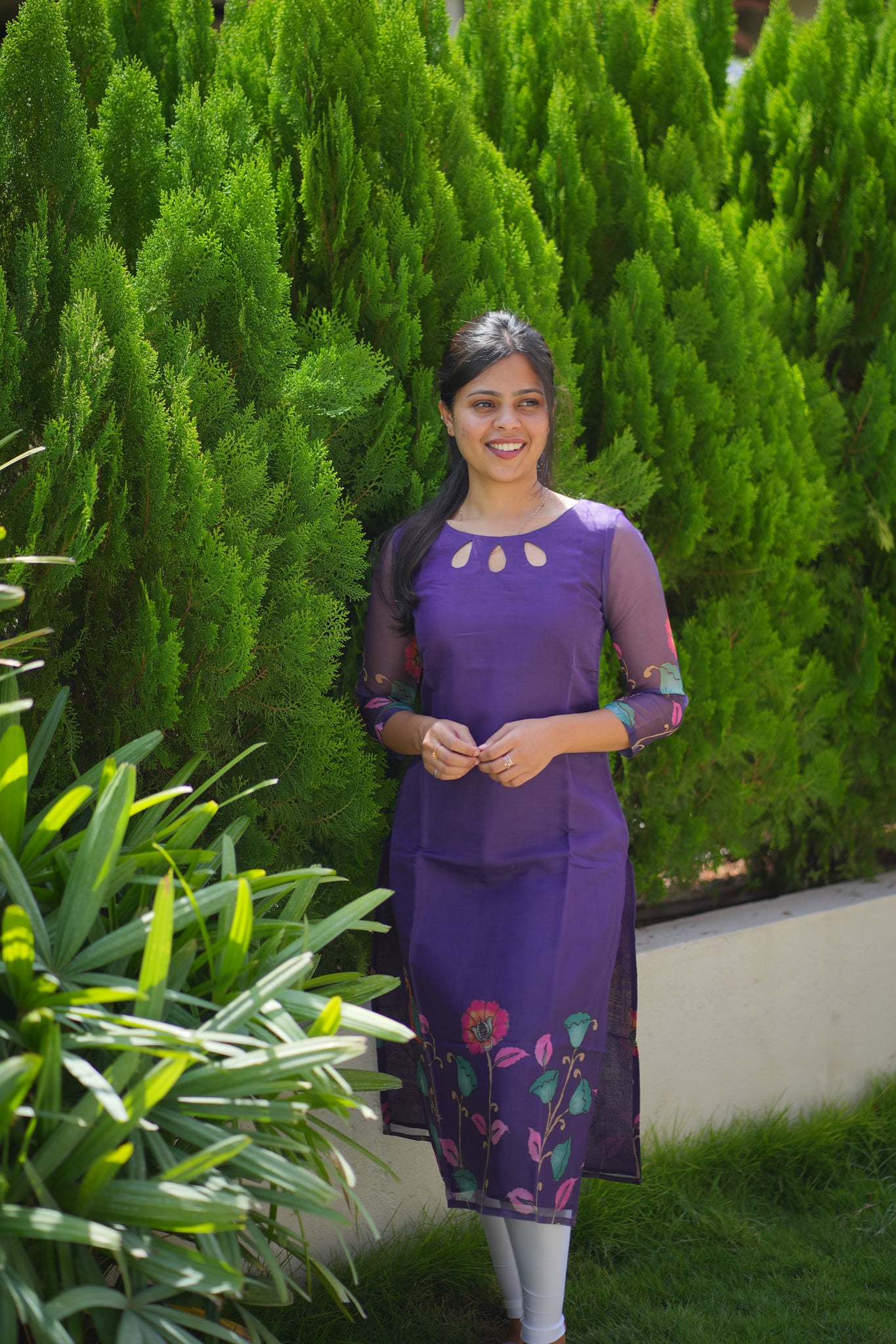 AA107 Floral Peacock organza Kurti